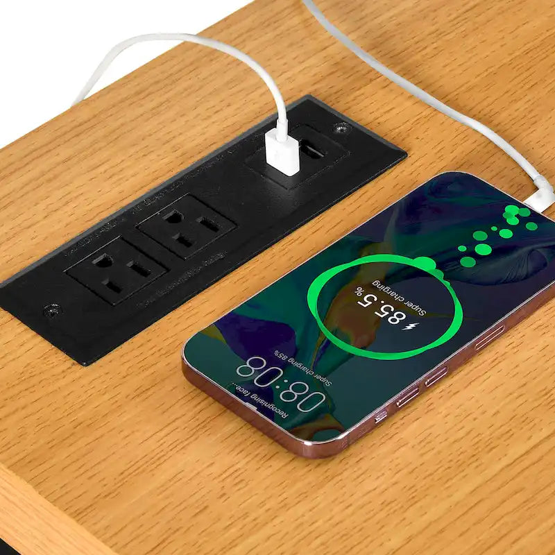 Îlot de cuisine roulant de 135 cm avec prise électrique, lumière LED et étagère haute