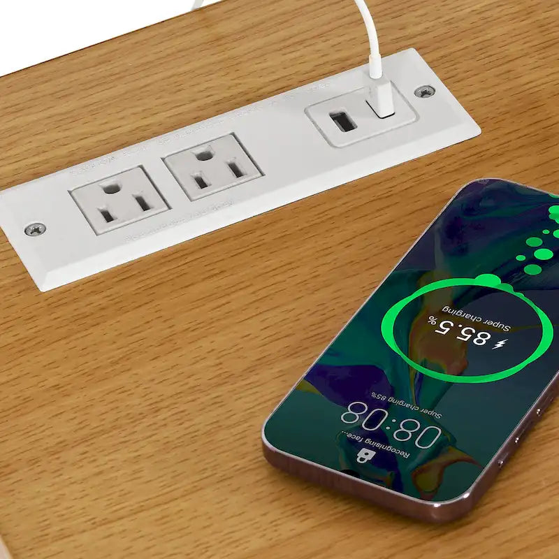 Îlot de cuisine roulant de 135 cm avec prise électrique, lumière LED et étagère haute
