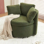 Fauteuil pivotant en tissu avec rangement et coussin de dossier