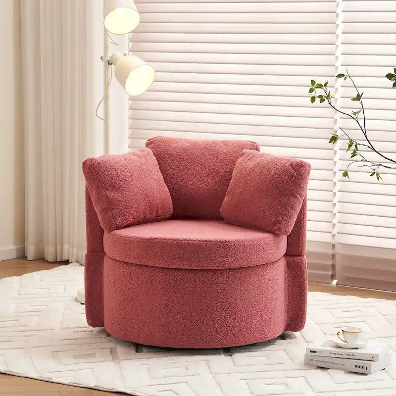 Fauteuil pivotant en tissu avec rangement et coussin de dossier
