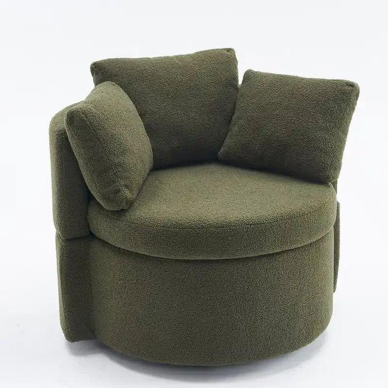Fauteuil pivotant en tissu avec rangement et coussin de dossier
