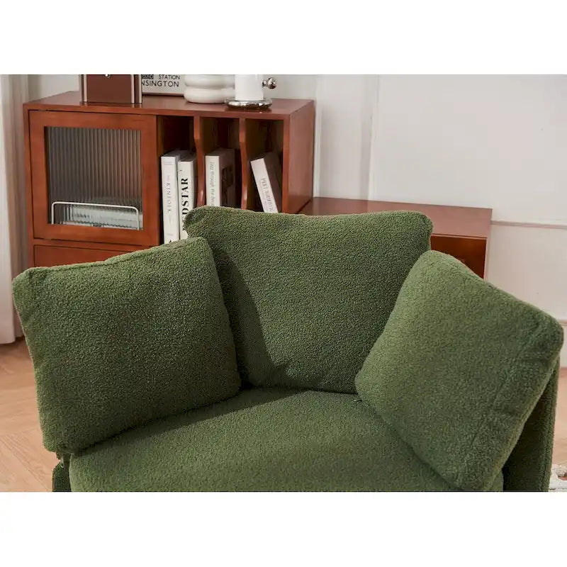 Fauteuil pivotant en tissu avec rangement et coussin de dossier
