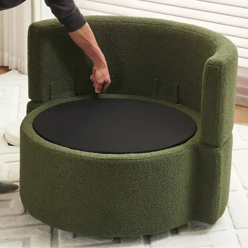 Fauteuil pivotant en tissu avec rangement et coussin de dossier