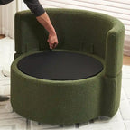 Fauteuil pivotant en tissu avec rangement et coussin de dossier