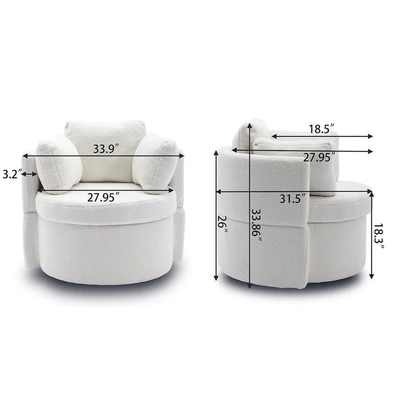 Fauteuil pivotant en tissu avec rangement et coussin de dossier