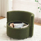 Fauteuil pivotant en tissu avec rangement et coussin de dossier