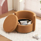 Fauteuil pivotant en tissu avec rangement et coussin de dossier
