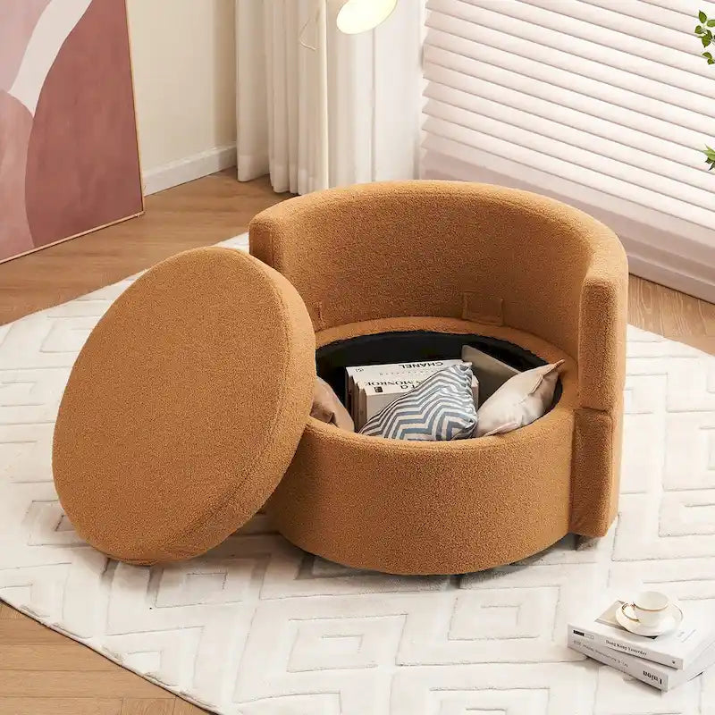 Fauteuil pivotant en tissu avec rangement et coussin de dossier