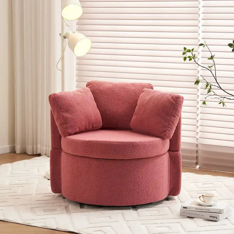 Fauteuil pivotant en tissu avec rangement et coussin de dossier