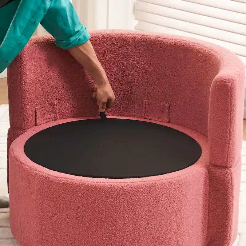 Fauteuil pivotant en tissu avec rangement et coussin de dossier