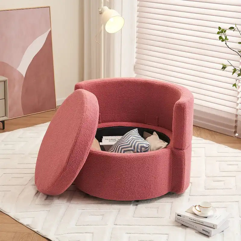 Fauteuil pivotant en tissu avec rangement et coussin de dossier