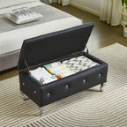 Banc de rangement rectangulaire capitonné avec boutons en cristal