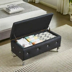 Banc de rangement rectangulaire capitonné avec boutons en cristal