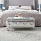 Banc de rangement rectangulaire capitonné avec boutons en cristal