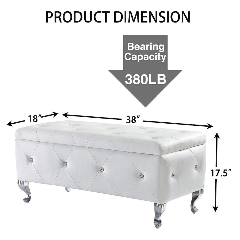 Banc de rangement rectangulaire capitonné avec boutons en cristal
