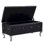 Banc de rangement rectangulaire capitonné avec boutons en cristal