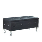 Banc de rangement rectangulaire capitonné avec boutons en cristal