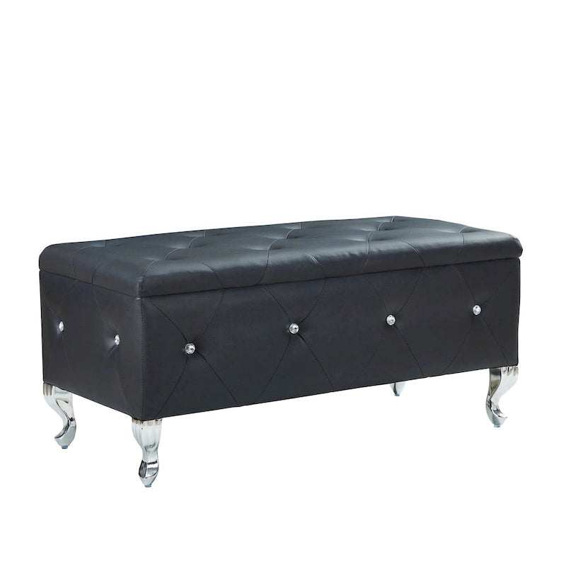 Banc de rangement rectangulaire capitonné avec boutons en cristal
