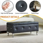 Banc de rangement rectangulaire capitonné avec boutons en cristal