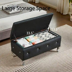 Banc de rangement rectangulaire capitonné avec boutons en cristal