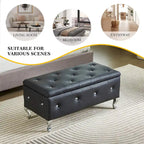Banc de rangement rectangulaire capitonné avec boutons en cristal