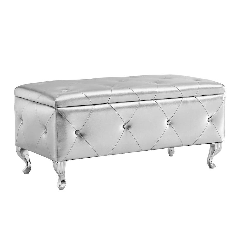 Banc de rangement rectangulaire capitonné avec boutons en cristal