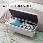 Banc de rangement rectangulaire capitonné avec boutons en cristal