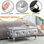 Banc de rangement rectangulaire capitonné avec boutons en cristal