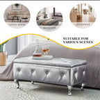 Banc de rangement rectangulaire capitonné avec boutons en cristal