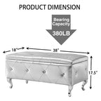 Banc de rangement rectangulaire capitonné avec boutons en cristal