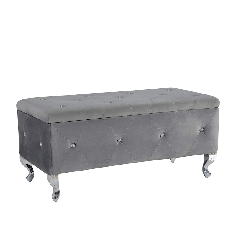 Banc de rangement rectangulaire capitonné avec boutons en cristal
