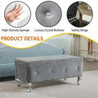 Banc de rangement rectangulaire capitonné avec boutons en cristal