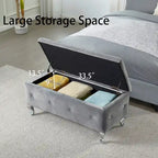 Banc de rangement rectangulaire capitonné avec boutons en cristal