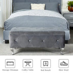 Banc de rangement rectangulaire capitonné avec boutons en cristal
