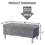 Banc de rangement rectangulaire capitonné avec boutons en cristal