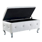 Banc de rangement rectangulaire capitonné avec boutons en cristal