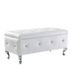 Banc de rangement rectangulaire capitonné avec boutons en cristal