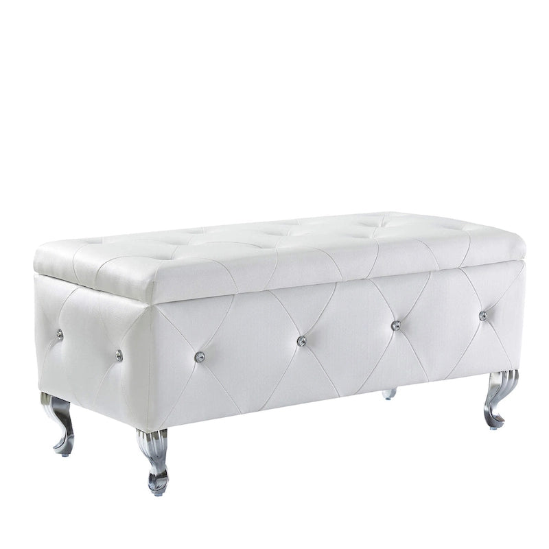 Banc de rangement rectangulaire capitonné avec boutons en cristal