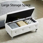 Banc de rangement rectangulaire capitonné avec boutons en cristal