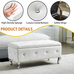 Banc de rangement rectangulaire capitonné avec boutons en cristal