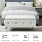 Banc de rangement rectangulaire capitonné avec boutons en cristal