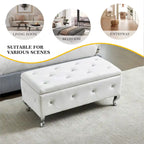Banc de rangement rectangulaire capitonné avec boutons en cristal