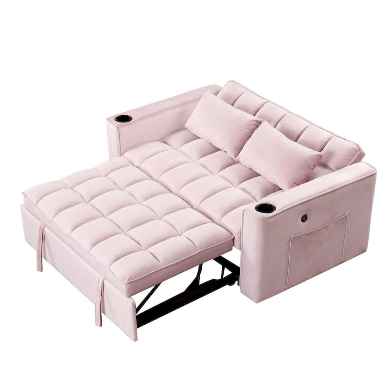 Canapé-lit convertible en velours avec porte-gobelet et port USB