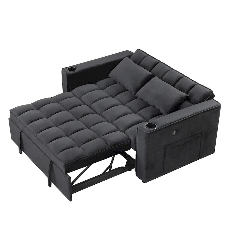 Canapé-lit convertible en velours avec porte-gobelet et port USB