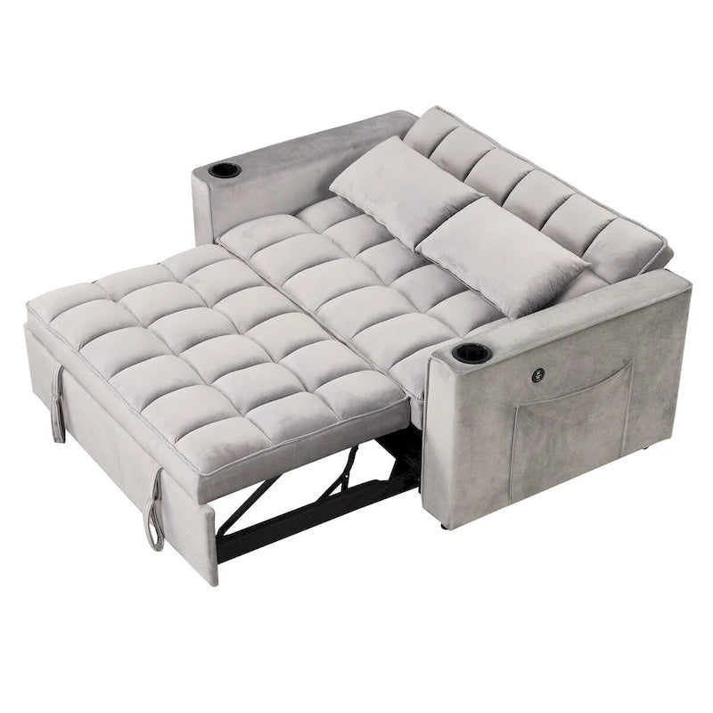Canapé-lit convertible en velours avec porte-gobelet et port USB