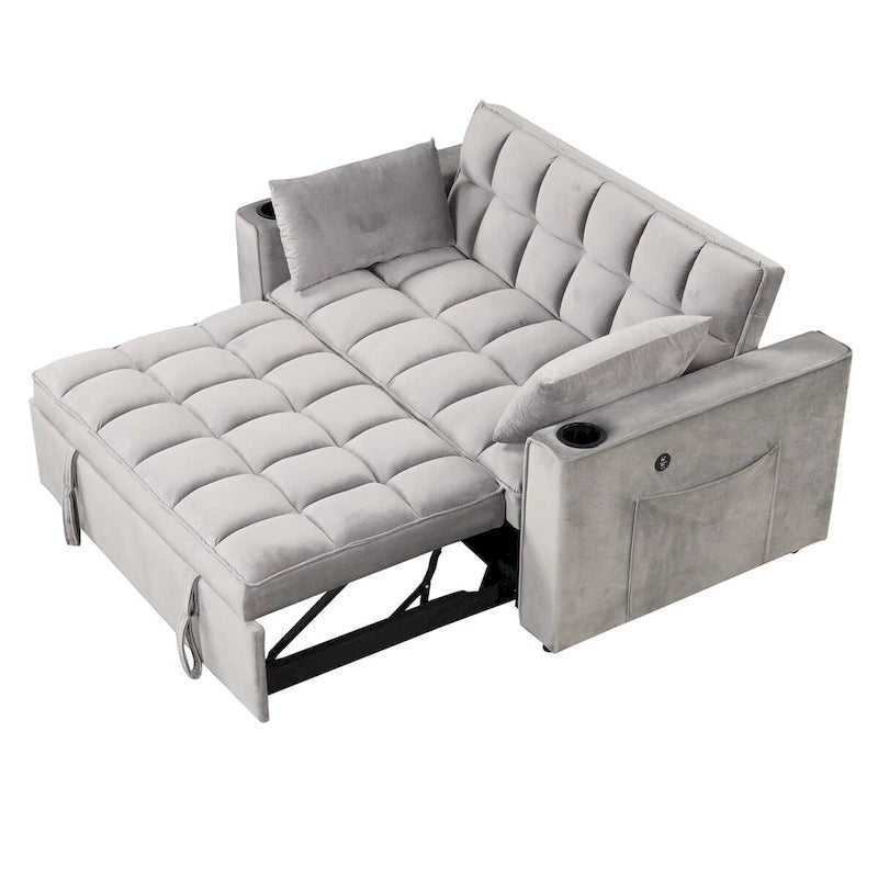 Canapé-lit convertible en velours avec porte-gobelet et port USB