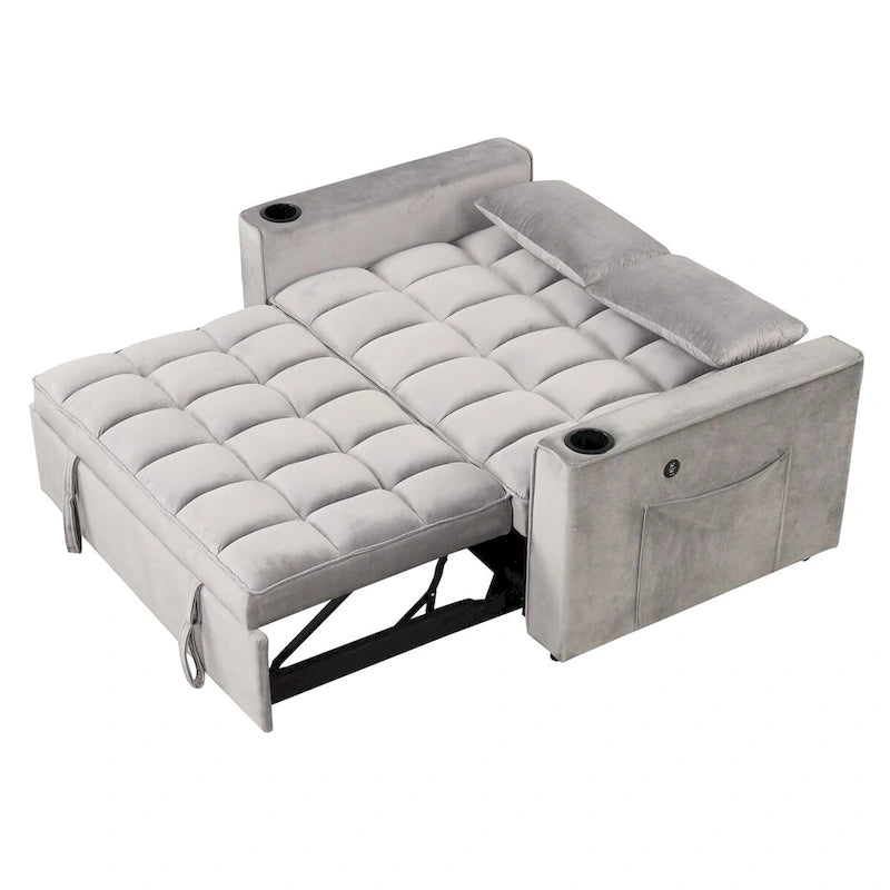 Canapé-lit convertible en velours avec porte-gobelet et port USB