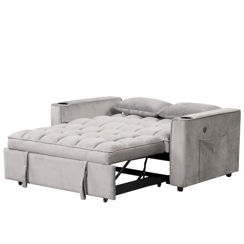 Canapé-lit convertible en velours avec porte-gobelet et port USB