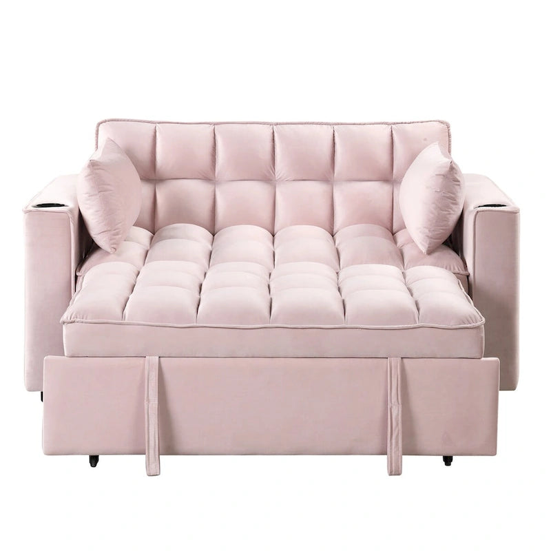 Canapé-lit convertible en velours avec porte-gobelet et port USB