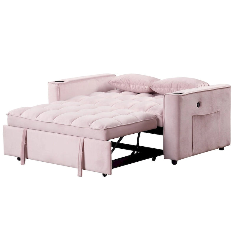 Canapé-lit convertible en velours avec porte-gobelet et port USB